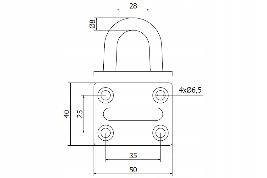 UCHO POKŁADOWE ZACZEP NIERDZEWNY 8MM 50X40MM INOX Rozmiar 8 mm