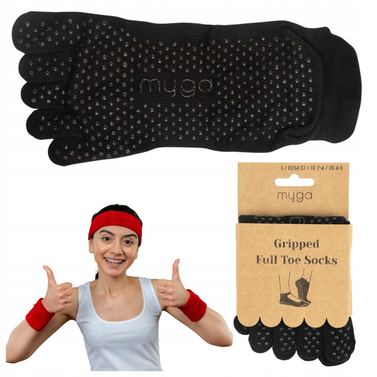 ANTYPOŚLIZGOWE SKARPETKI Z PALCAMI DO JOGI MYGA YOGA TOE SOCKS S