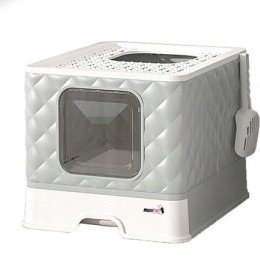 Levně Kočičí Toaleta krytá s horním vstupem s zásuvkou a lopatkou šedá 50x41x37 cm