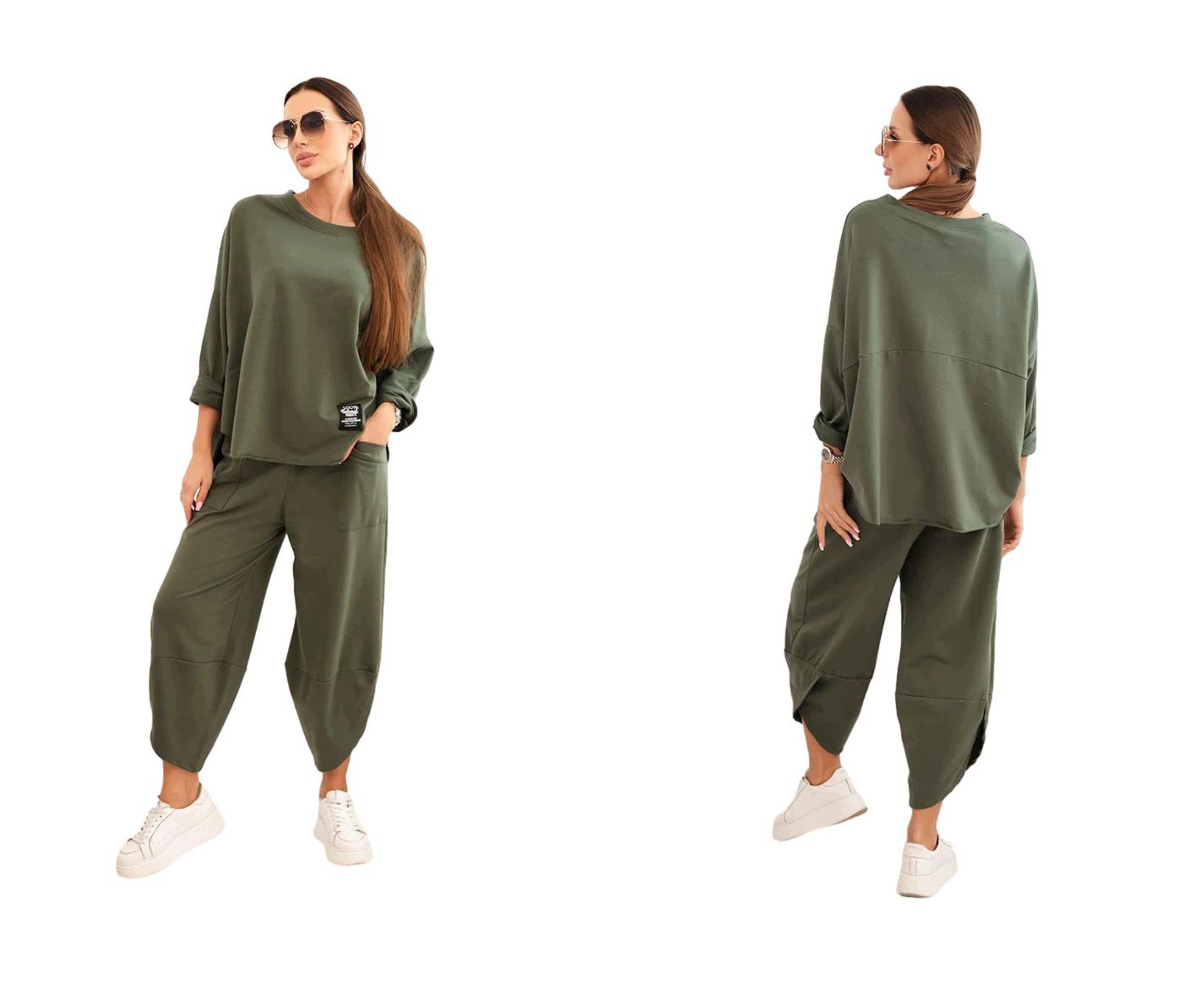Teplákovka dámský tepláková souprava bavlněná oversize mikina s khaki kalhotami