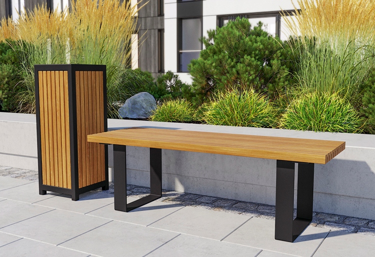 KOSZ NA ŚMIECI OGRODOWY PARKOWY DO OGRODU METAL I DREWNO 35 L == DĄB Producent Elior