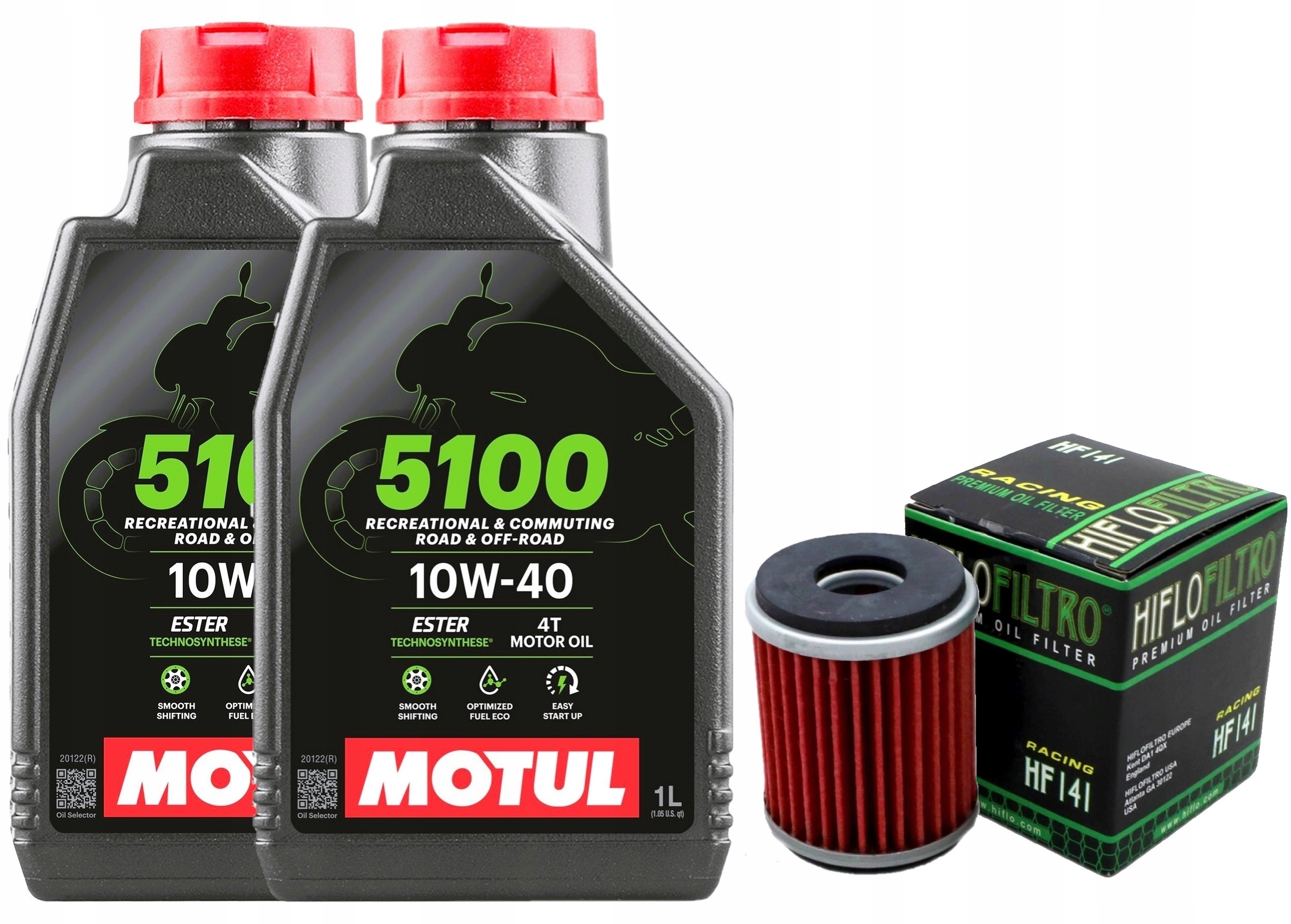 Olej Motul 5100 10W40 2L. Filtr HF141, Yamaha YZ450F, 03-08r.