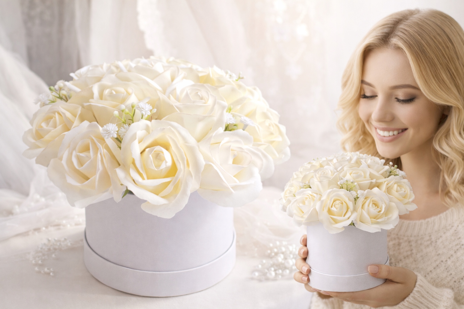 FLOWERBOX KWIATY MYDLANE PREZENT NA URODZINY KOMUNIA ŚWIĘTA ŚLUB RÓŻE 17RÓŻ