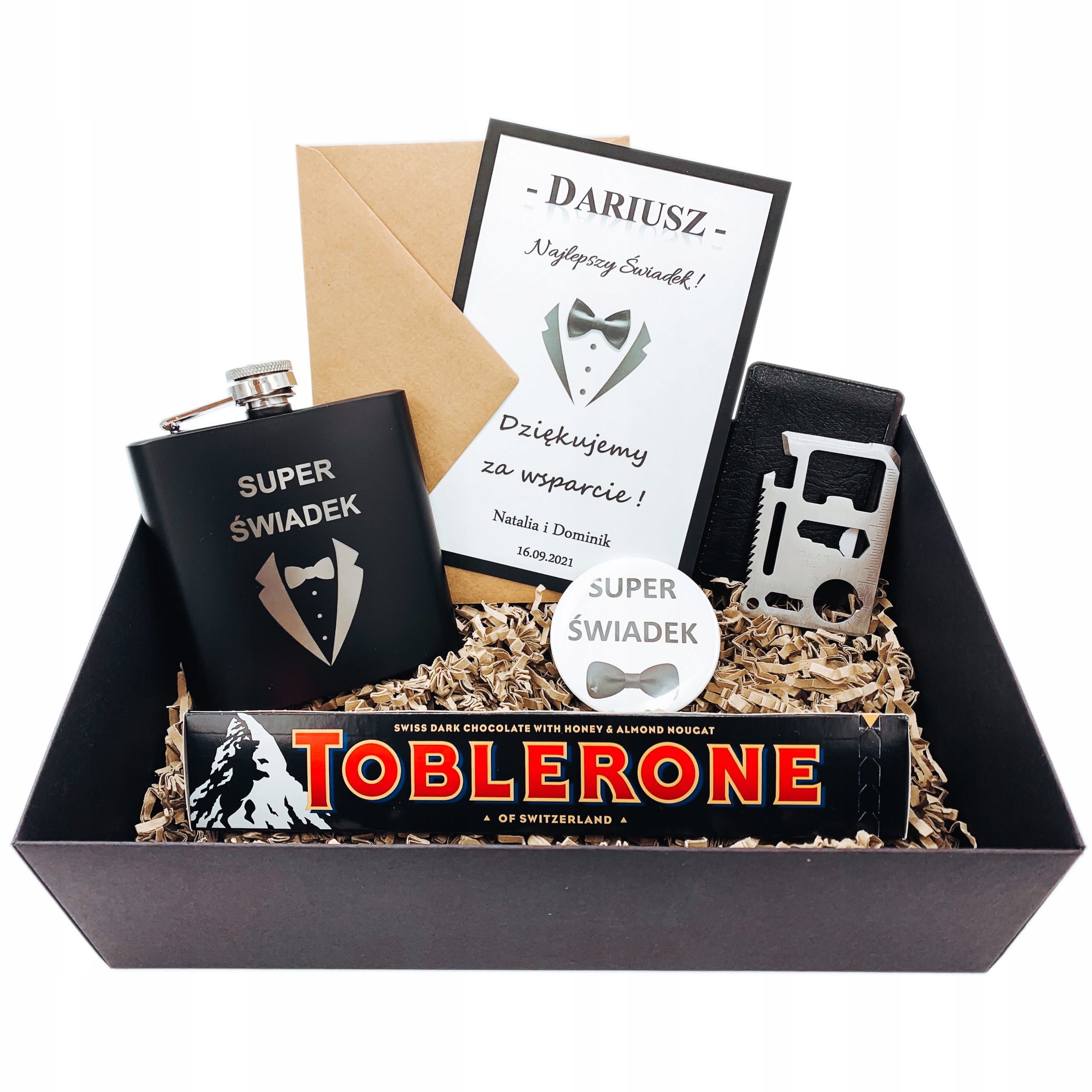 Box Pro Svědka Poděkování dárek Placatka S Gravírováním Sada Magnet