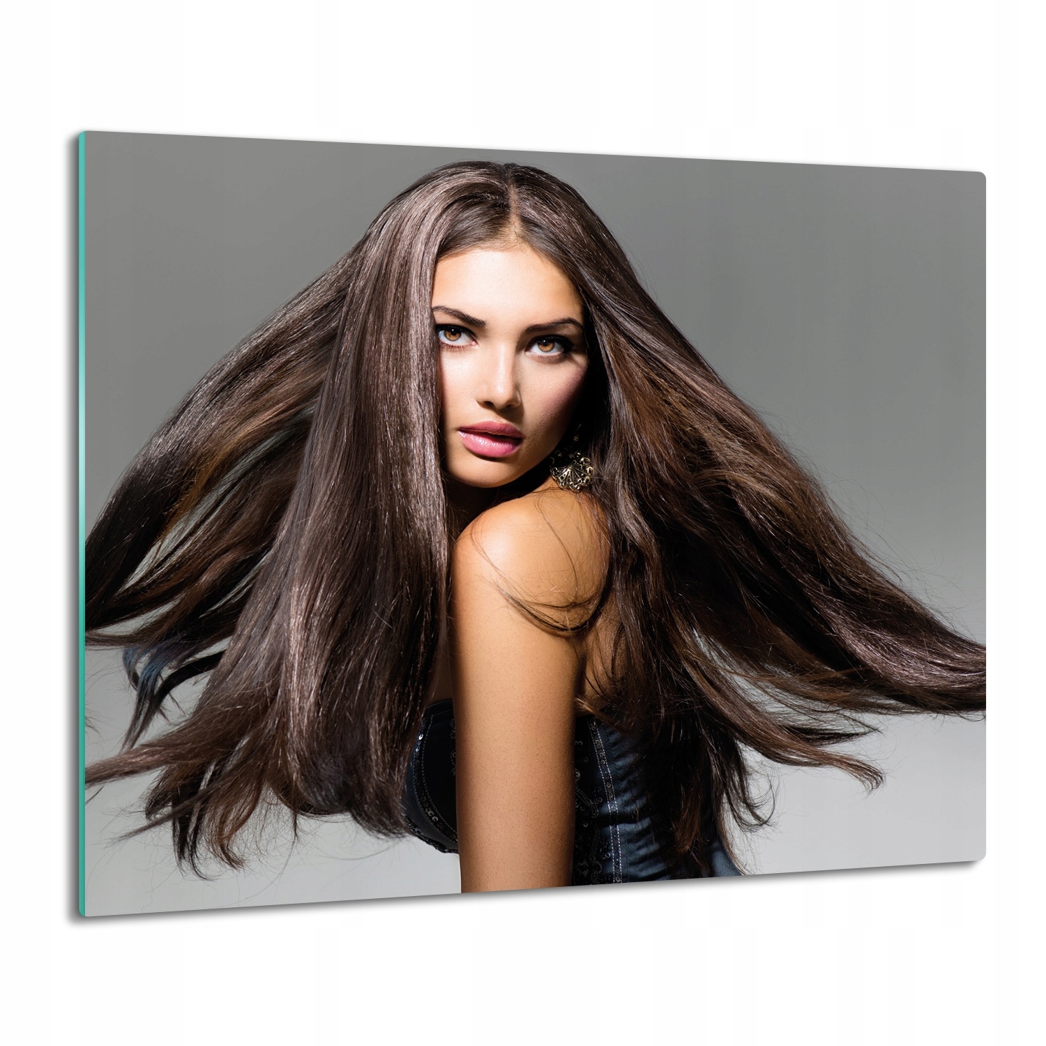 skleněný splashback tisk Žena tmavé vlasy 60x52
