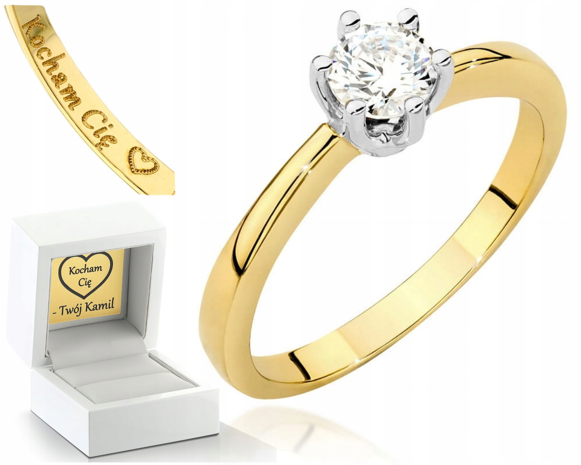 Bohatý Zlatý Prstýnek Diamant 585 Gravírování Uvnitř Prstenu Dárek