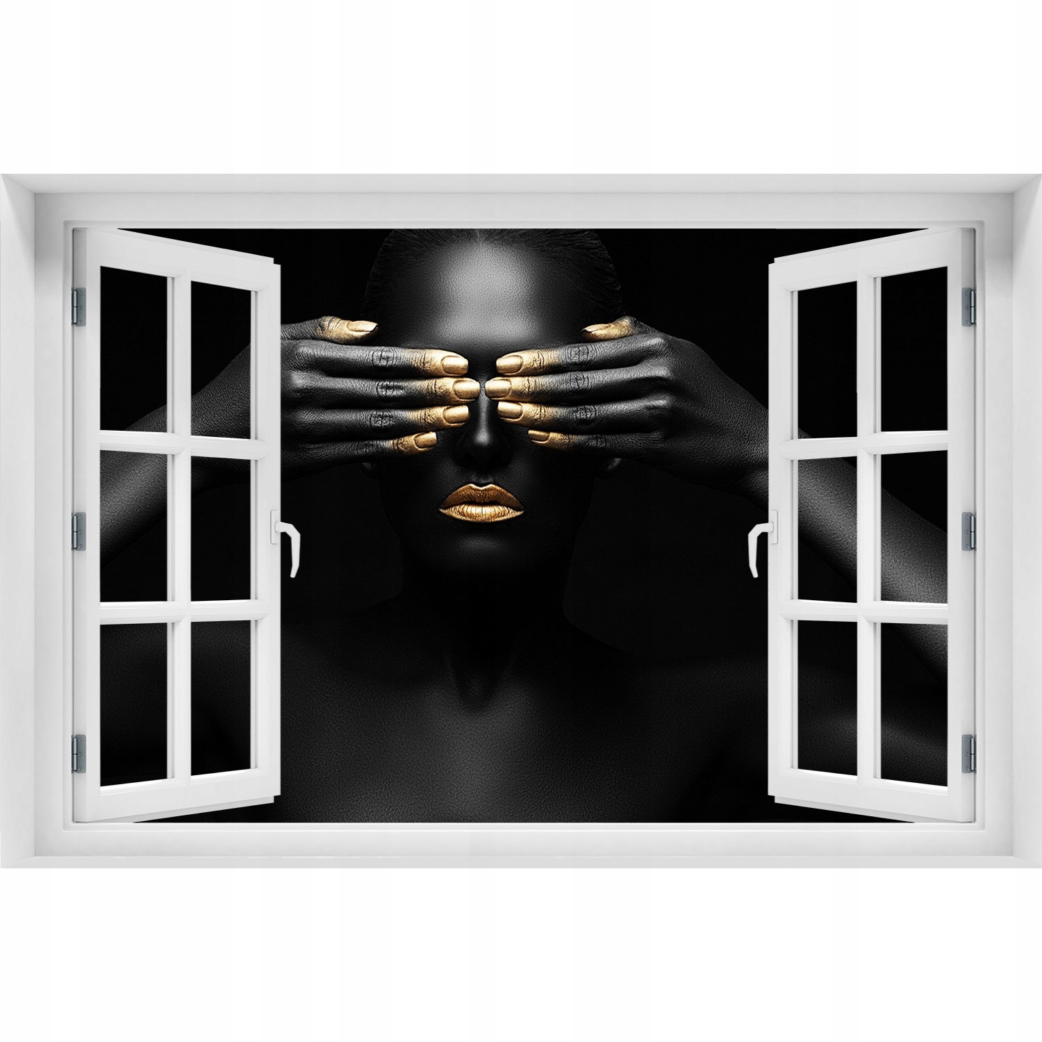 

Fotoobraz Naklejka 3D Okno Kobieta w czerni 90x60