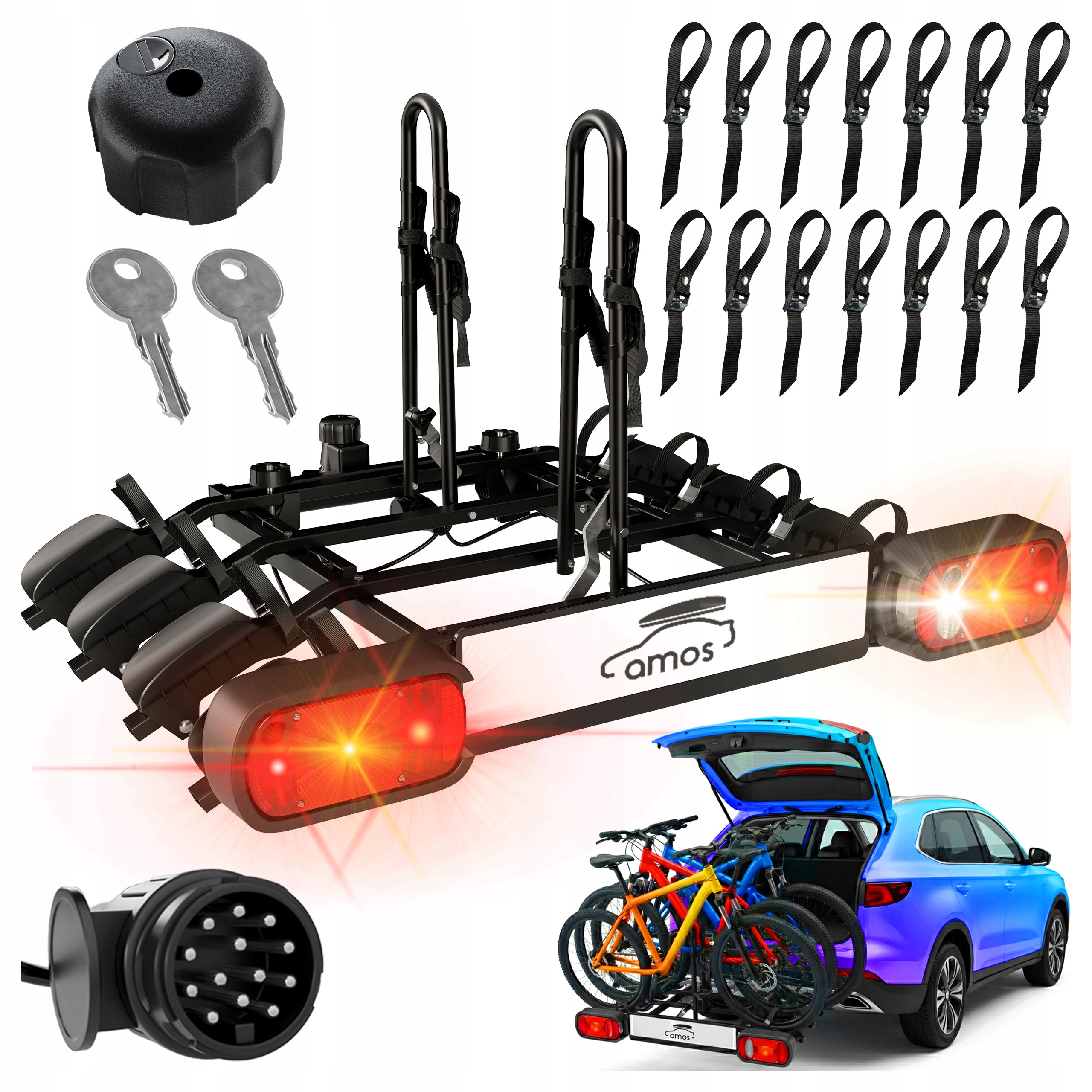 Uchwyt rowerowy na hak AMOS Tytan 4 platforma czarny 75 kg 13 PIN uchylany