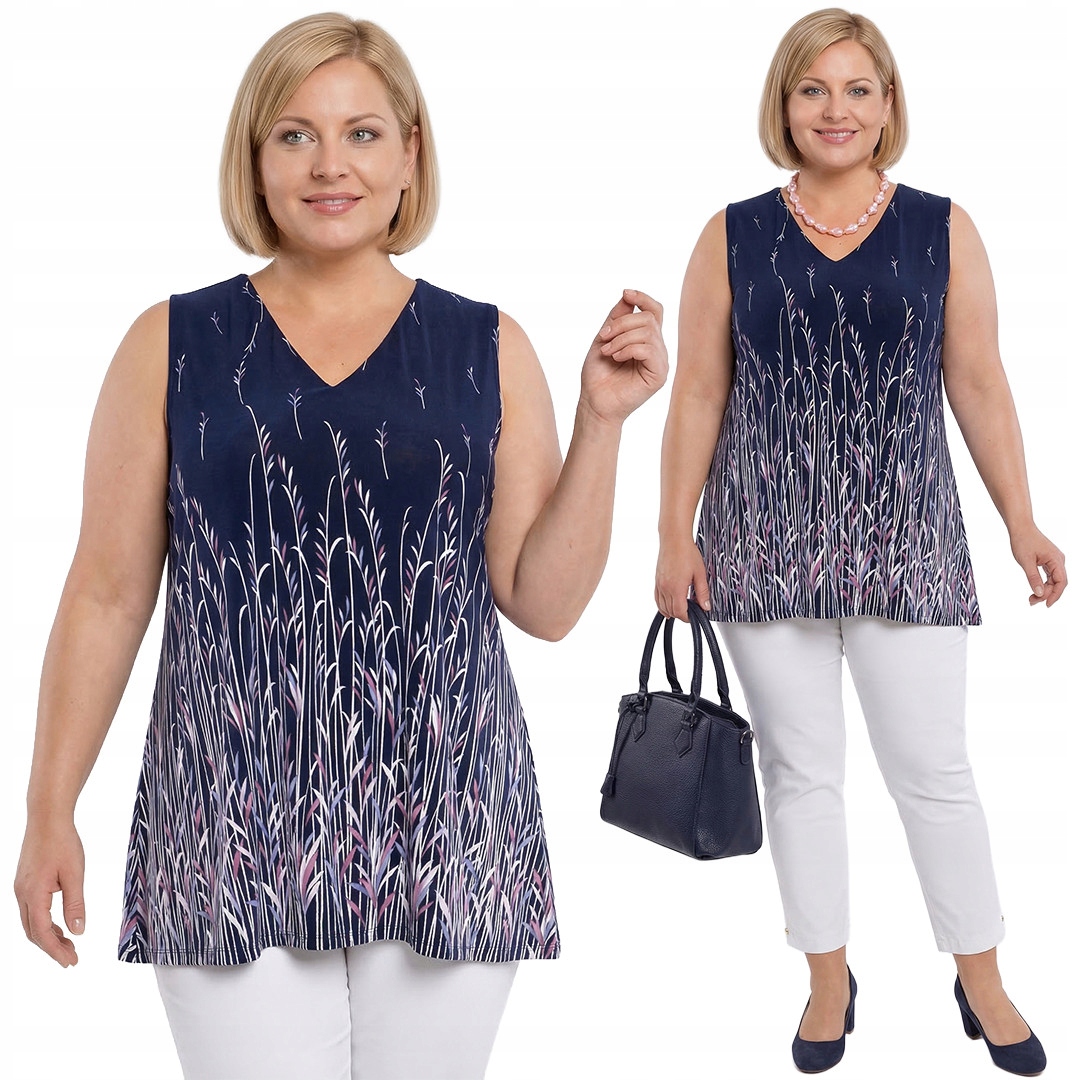 Tmavě modrá halenka s fialovými vzory plus size velikost 52/54