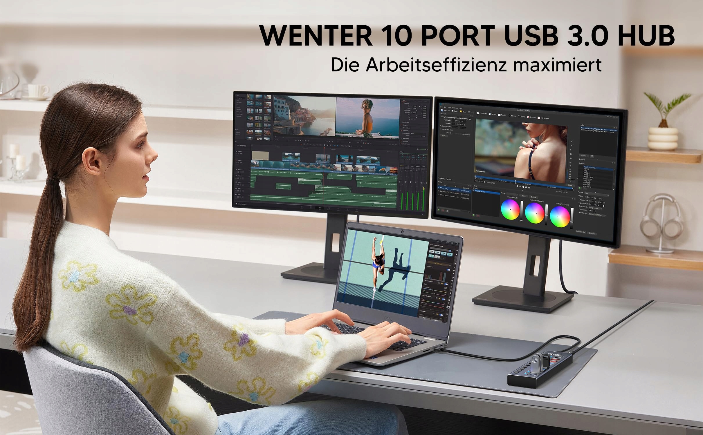 WLXKJY Aktywny USB Hub 72W 10 Portów Aluminiowa Obudowa Szybkie Ładowanie — miniatura 7