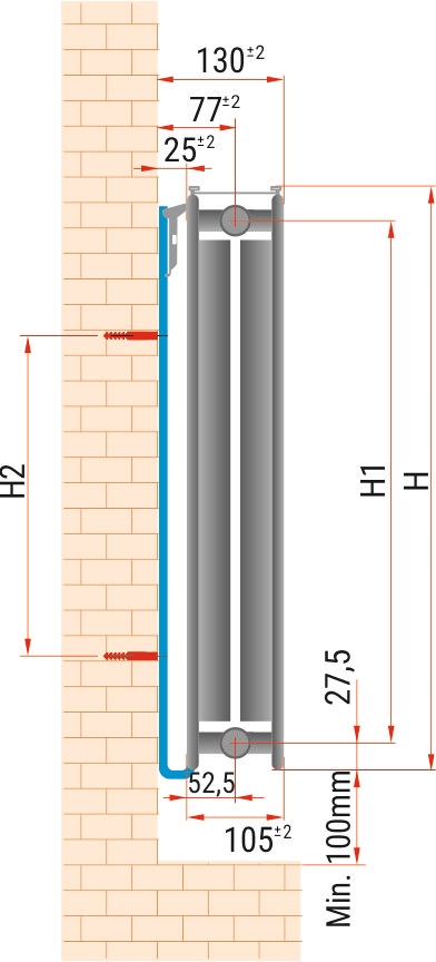 Stalowy Grzejnik Panelowy Poziomy 50x70cm TYP22 Szerokość 700 mm