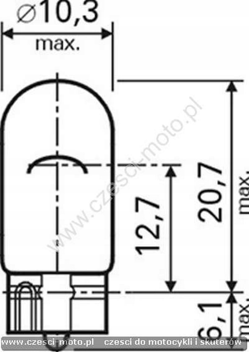 ŻARÓWKA MOTOCYKLOWA 12V 3W T10 TRZONEK W2,1x9,5D Producent Tako