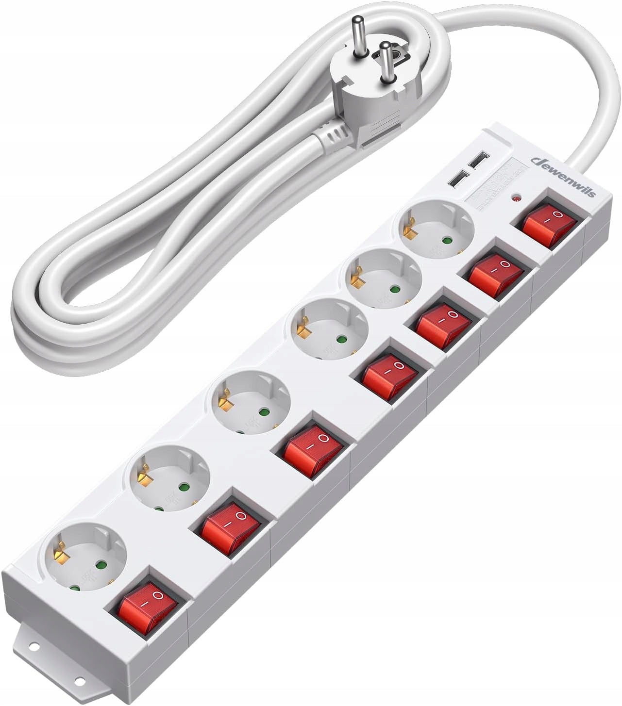 Dewenwils Zásuvková lišta pro 6násobné zásuvky s 2 Usb zásuvkami