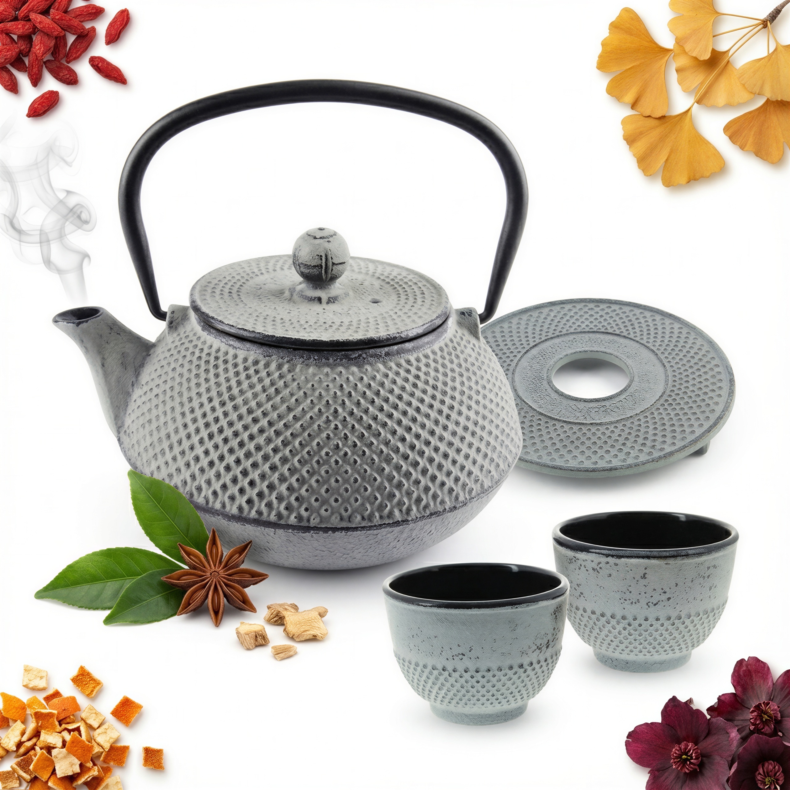 Litinová Konvice 0,8 L S Vařičem 2 Šálky Čajová Sada