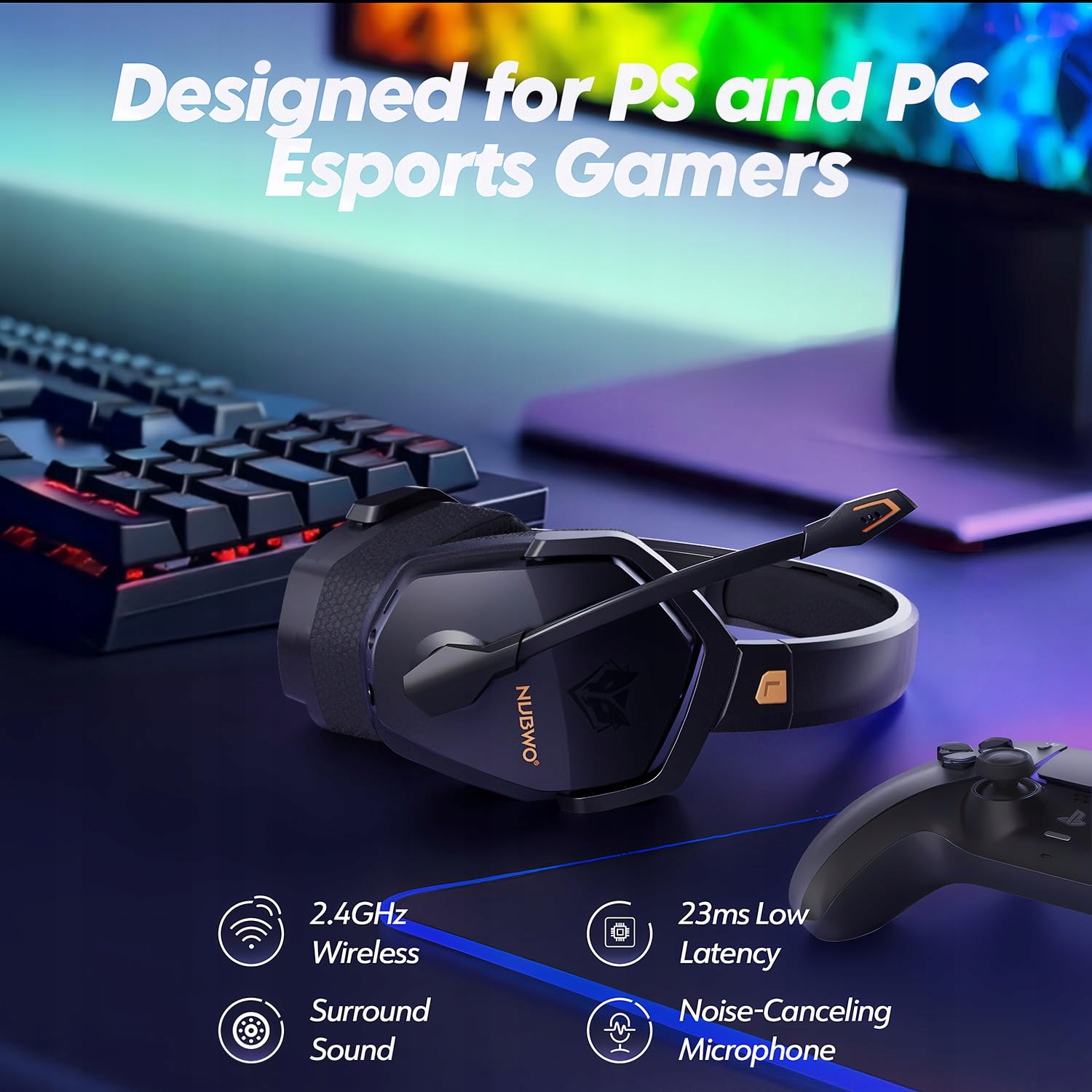 NUBWO G06 Wireless Gaming Headset with Mic for PS5 PS4 PC Mobile — miniatura 2