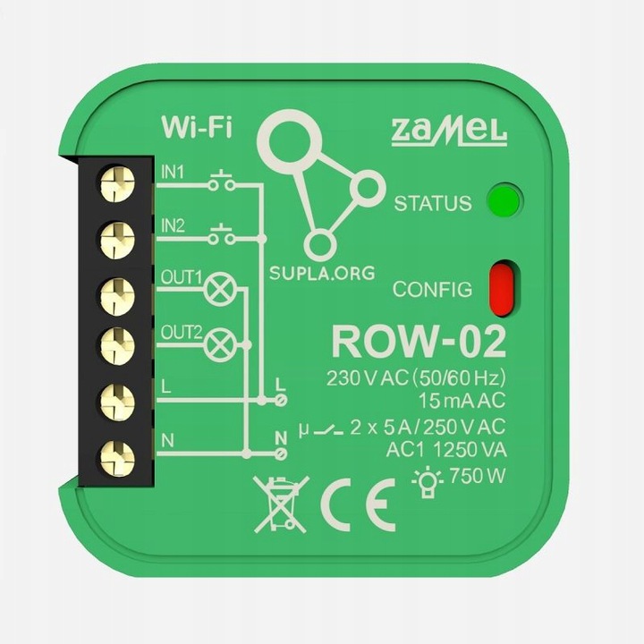 

Sterownik 2-kanałowy Wi-Fi dopuszkowy Supla ROW-02