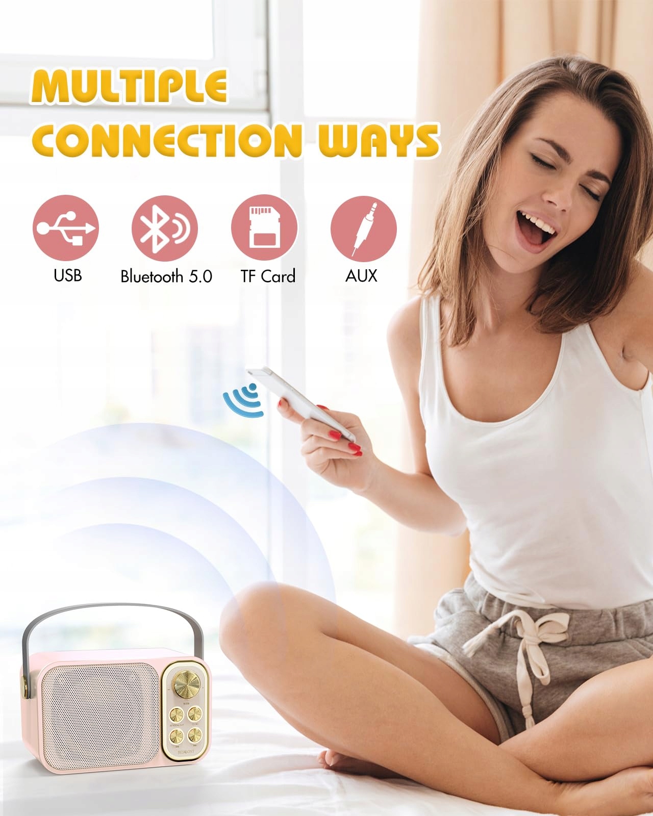 BESCOST Karaoke Zestaw Bluetooth Dla Dzieci i Dorosłych z 2 Mikrofonami — miniatura 5