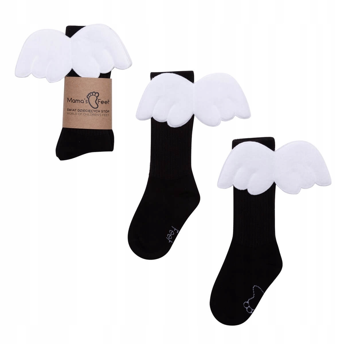 Podkolanówki Mama's Feet czarne Aniołki r. 0-1lat