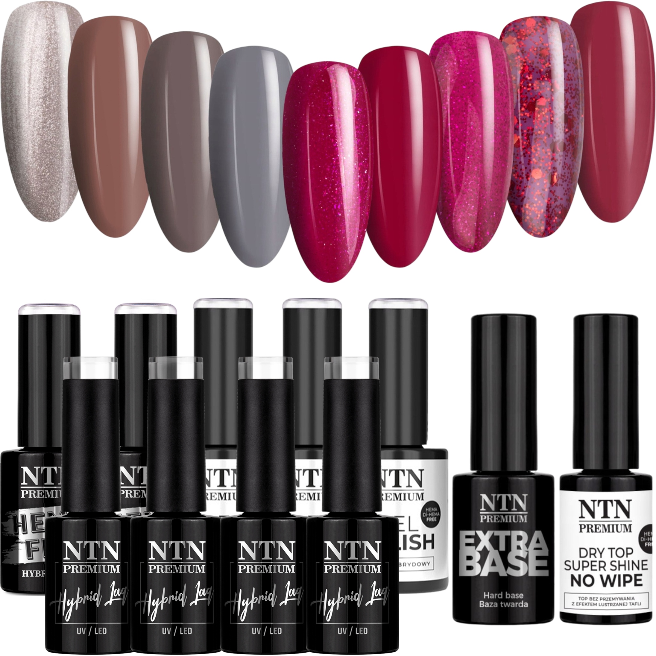 9 x Hybridní lak Ntn 5 g Passion For Love Báze Top Set