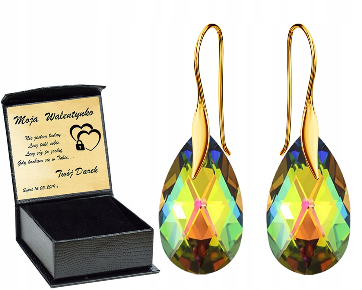 

Złote Kolczyki Almond Style Hook Swarovski Grawer