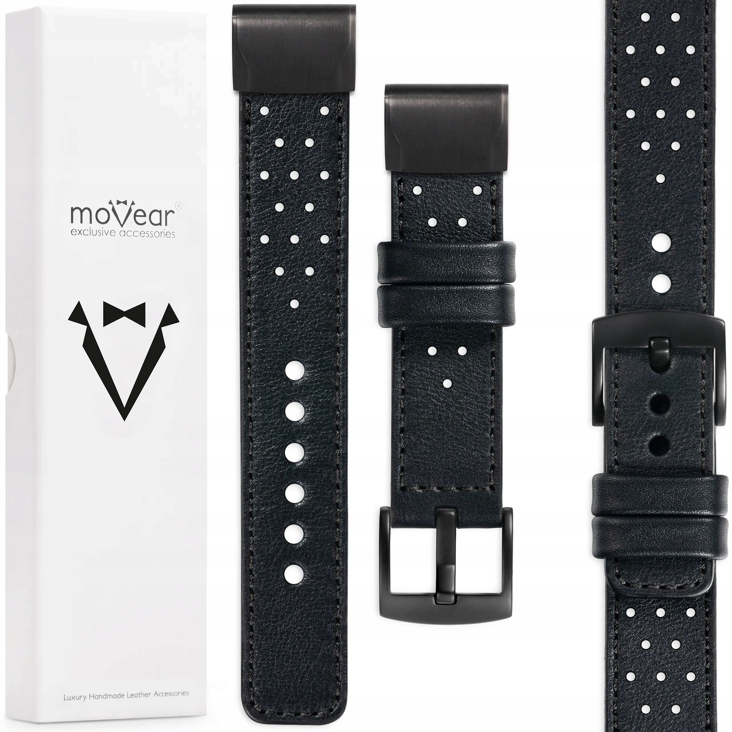 Pasek premium do Garmin QuickFit 26mm Fenix 8X 7X 6X 5X skórzany Movear