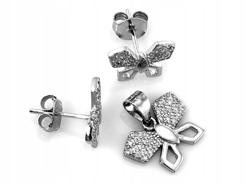 Stříbrný komplet šperků 925 náušnice a přívěsek motýlci se zirkony