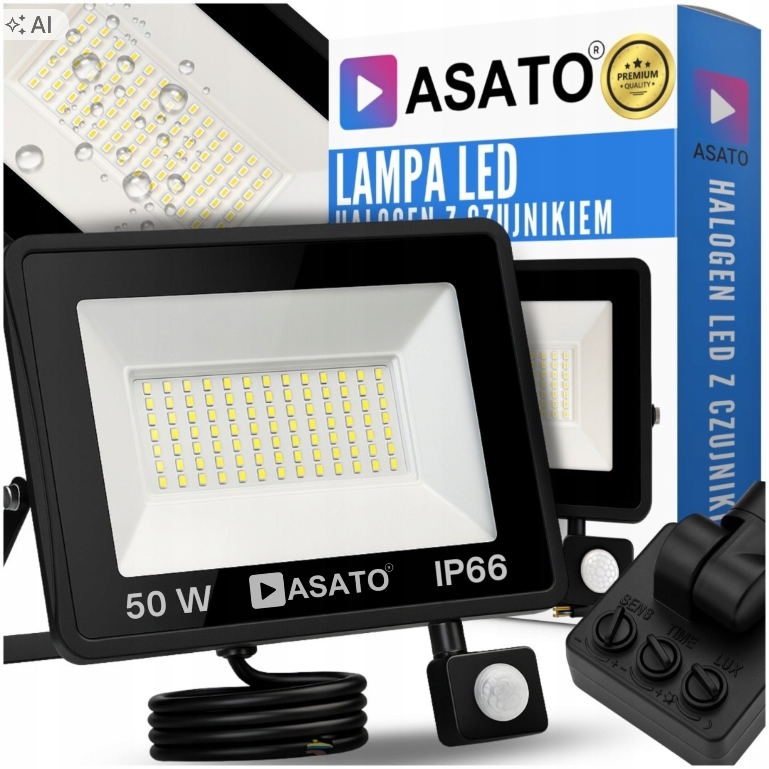 Halogen Led 50W Lampa Naświetlacz z Czujnikiem Ruchu Zmierzchu Zewnętrzny