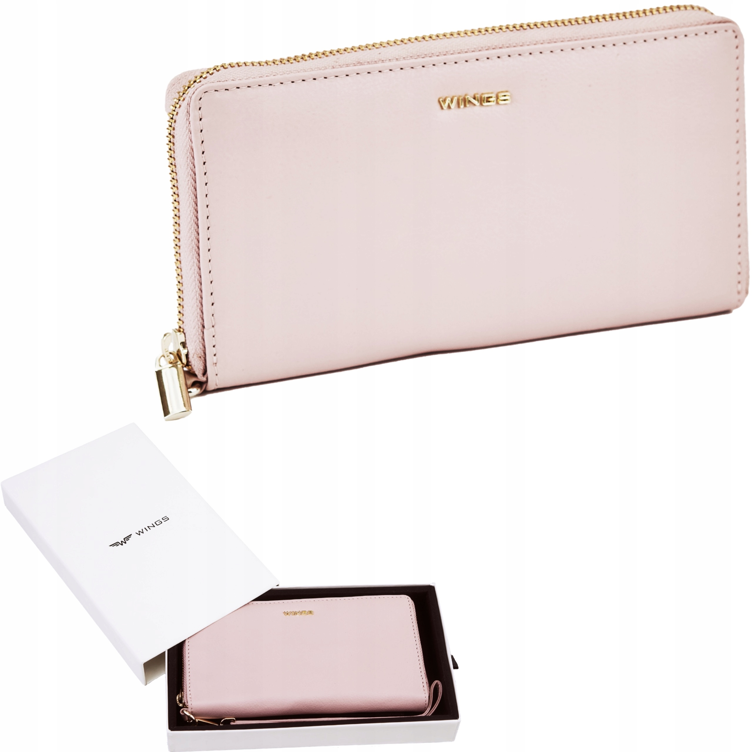 Dámská peněženka Wings z přírodní kůže růžové barvy s velkými přihrádkami na dárek