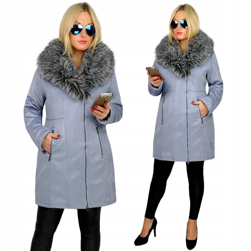 ZIMOWY MODNY KOŻUSZEK PŁASZCZ RAMONESKA FUTRO KOŁNIERZ FUTRO 2XL / 44