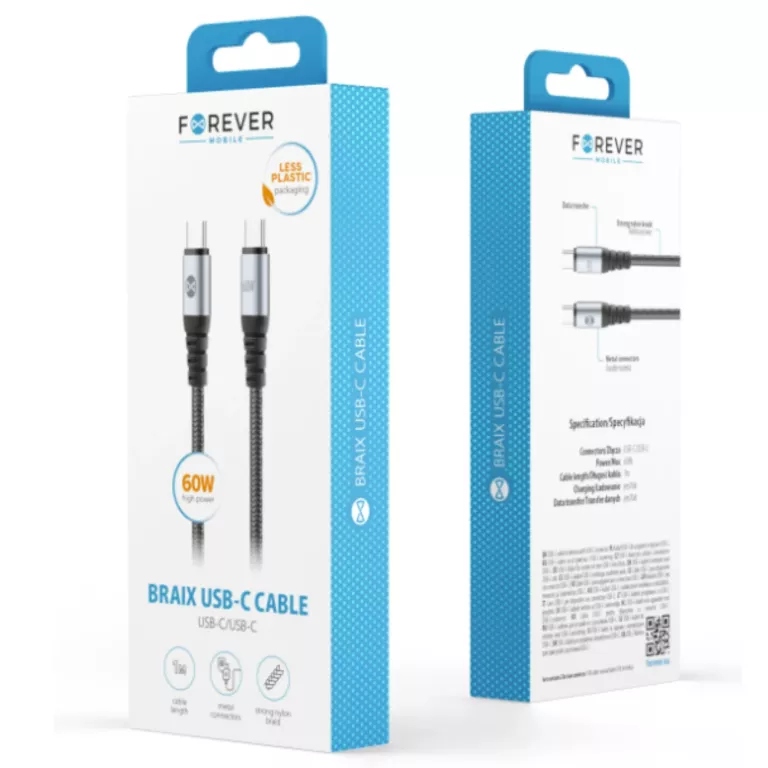 Forever kabel Braix Usb- C Usb- C 1,0 m 60W czarny Forever
