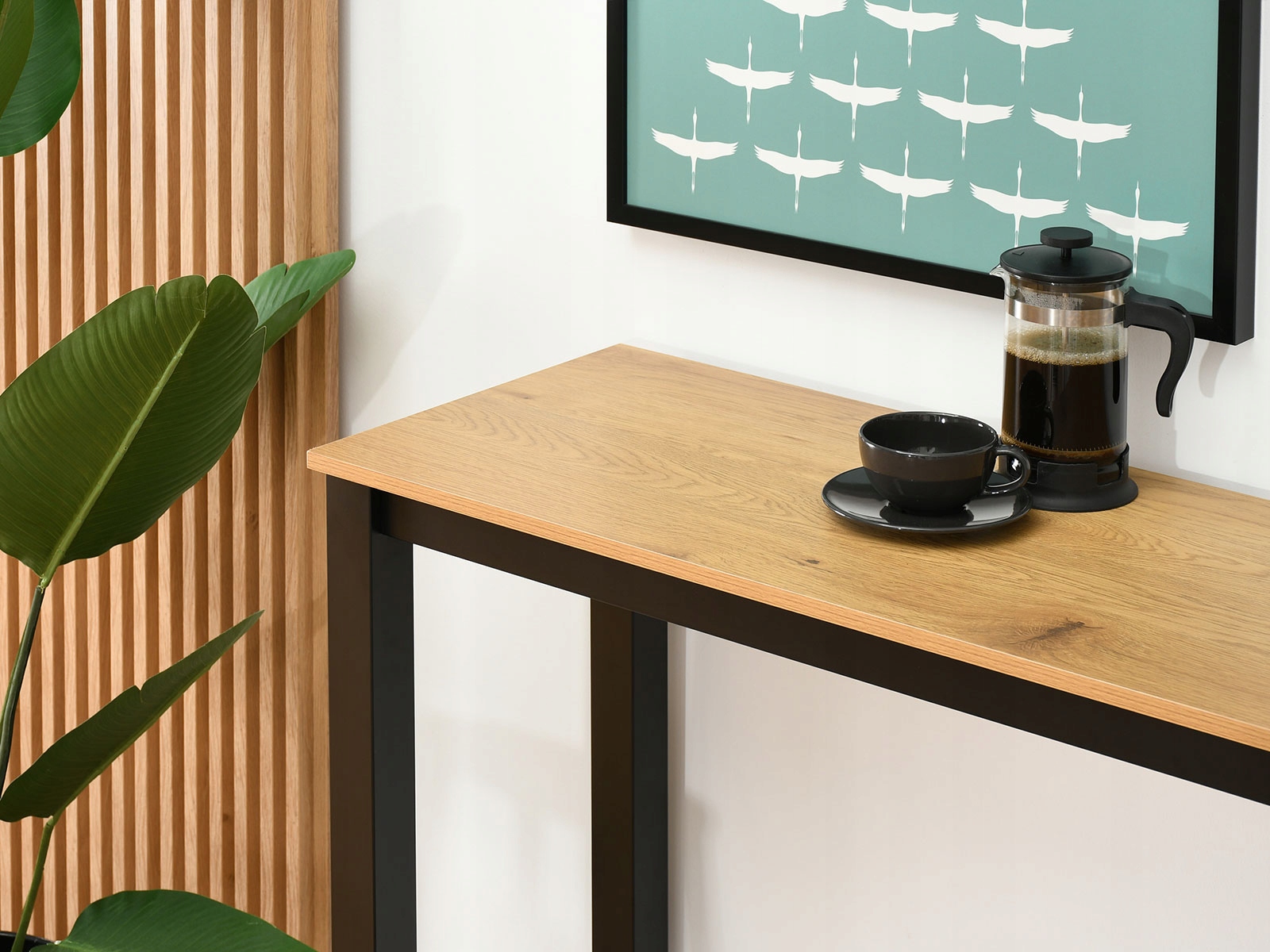 STYLOWA WYSPA KUCHENNA Z DWOMA HOKERAMI REMI DĄB PODSTAWA METALOWA CZARNY Maksymalna wysokość siedziska 70 cm