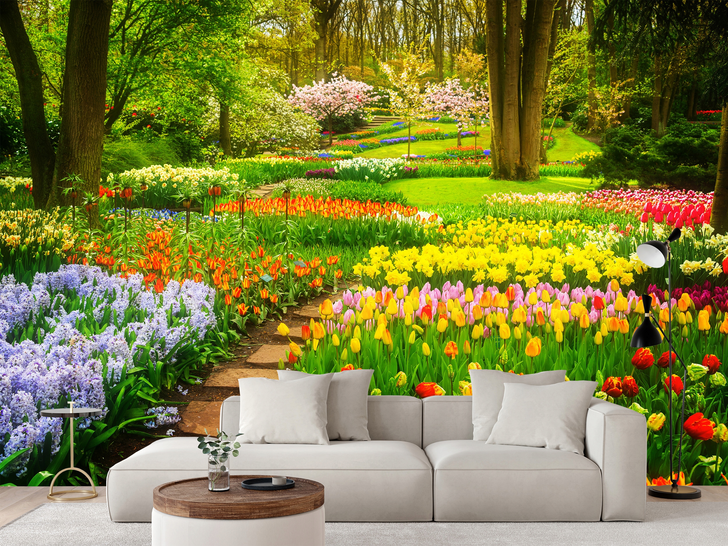 Fototapeta Jarná Záhrada S Tulipánmi 416 x 290 cm