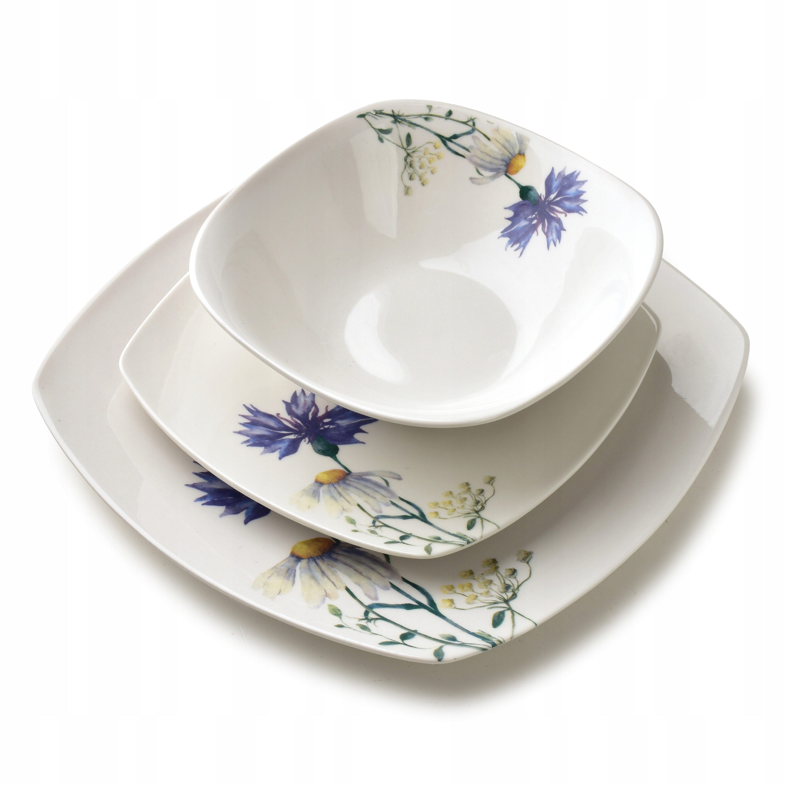 Jídelní set 18 dílů porcelánový čtvercový s květinami pro 6 osob