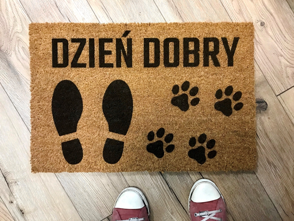 wycieraczka z napisem Wytrzyj łapki i grafiką Długość (cm) 60