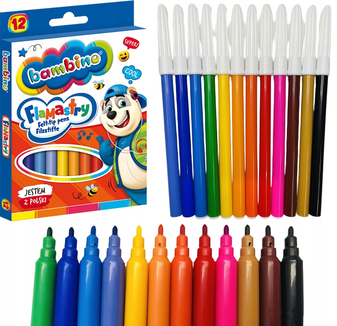 FLAMASTRY BAMBINO 12 kolorów ST.MAJEWSKI MAZAKI