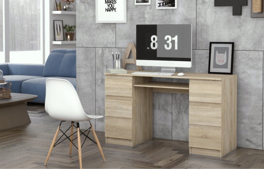 Biurko komputerowe KUBA dąb sonoma 6 szuflad Materiał korpusu płyta laminowana