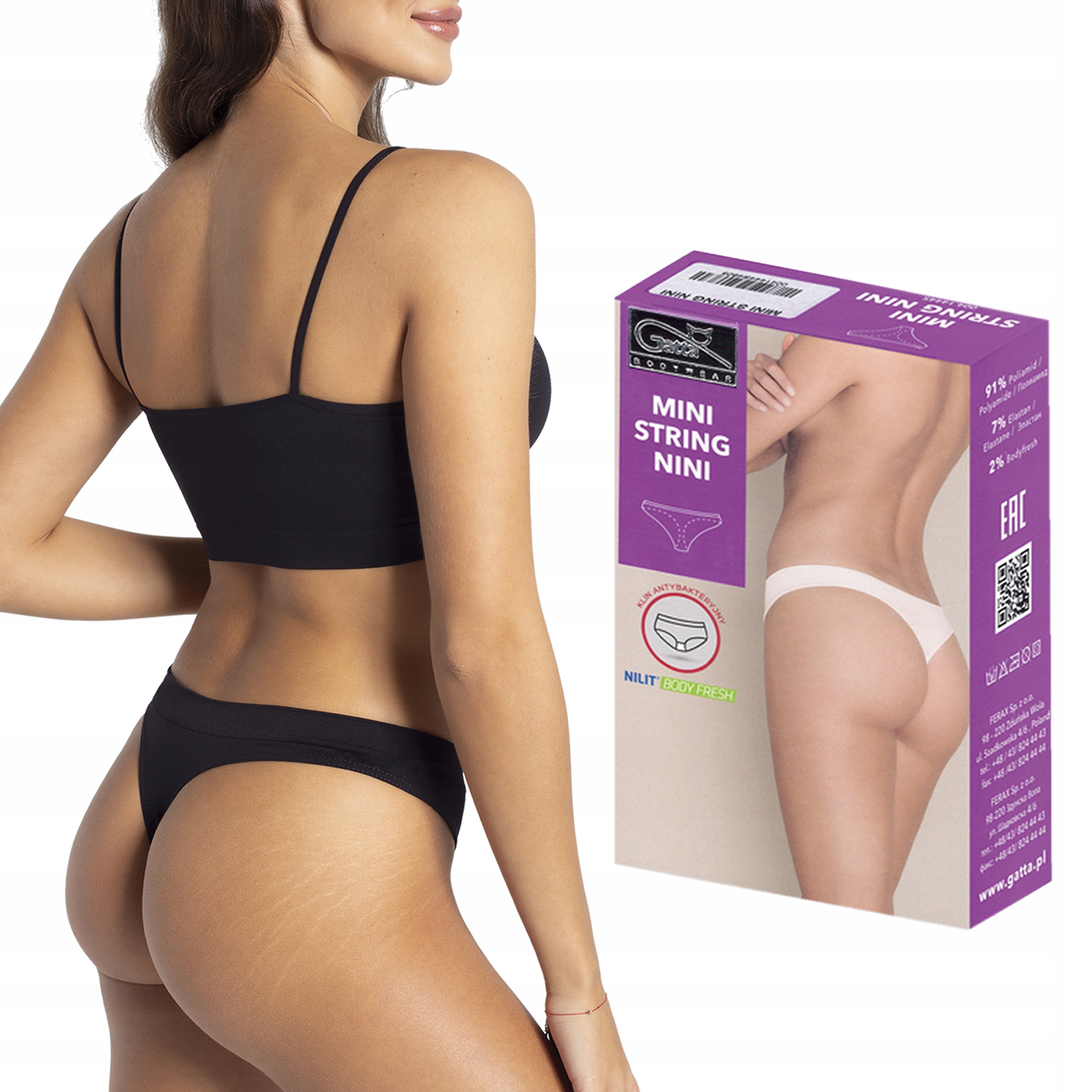 

Mini String Nini majtki Gatta bezszwowe czarne, S