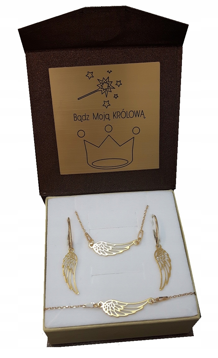 

Złoty Komplet skrzydła skrzydełka Wings Grawer 925