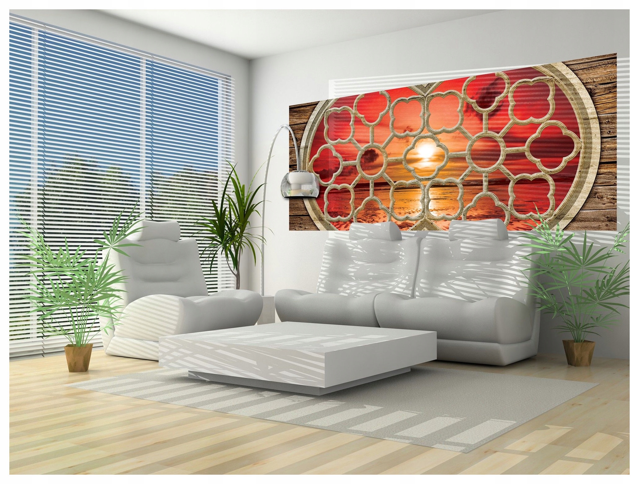 Fototapeta Západ slunce z okna na oceán 250x104 Pláž Relax lepidlo