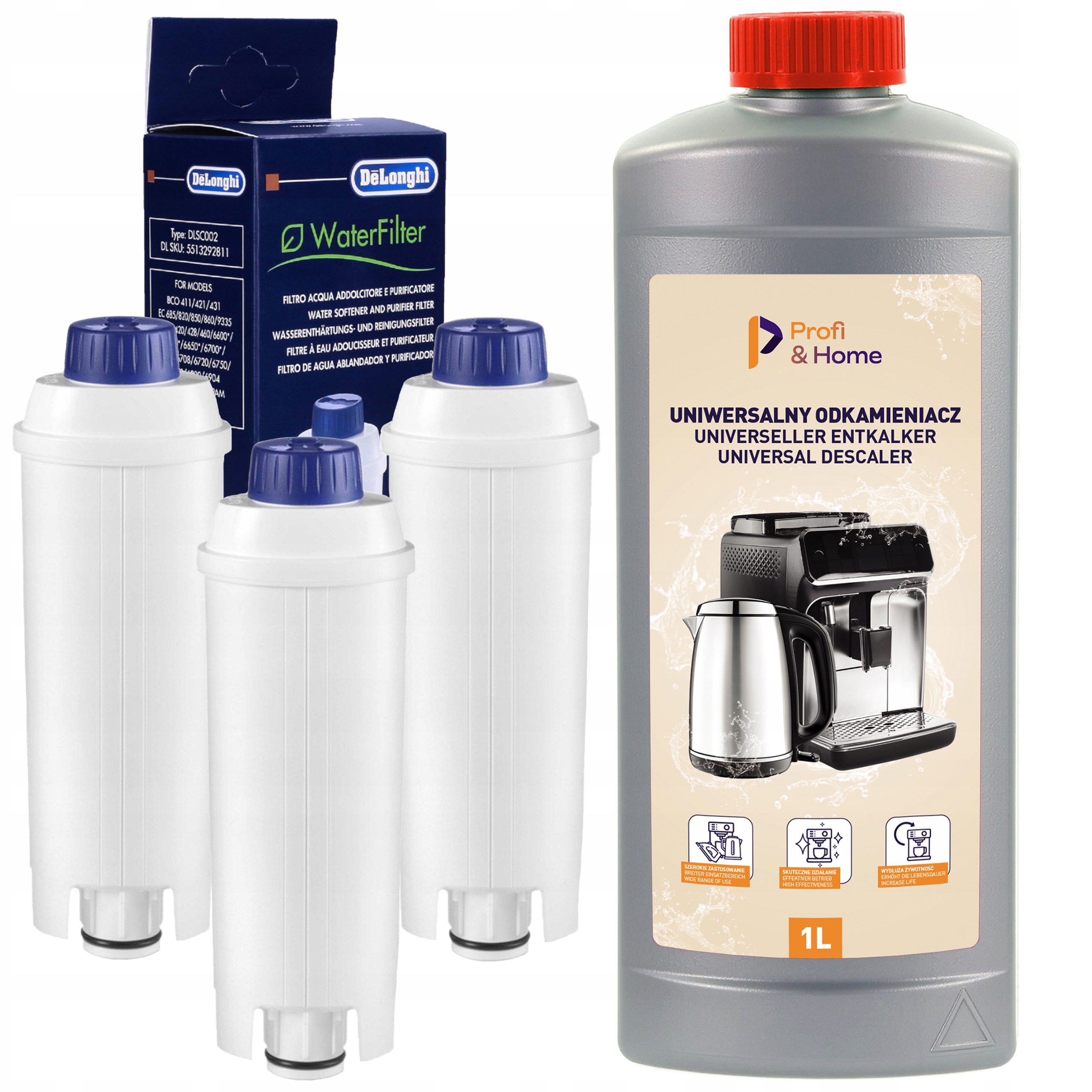 Odvápňovač 1L 3x Filtr Do Expresu Delonghi Dinamica Plus Ecam Eletta Esam