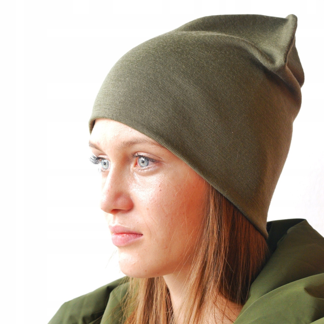 Komplet damski czapka komin merino khaki Kolor zielony