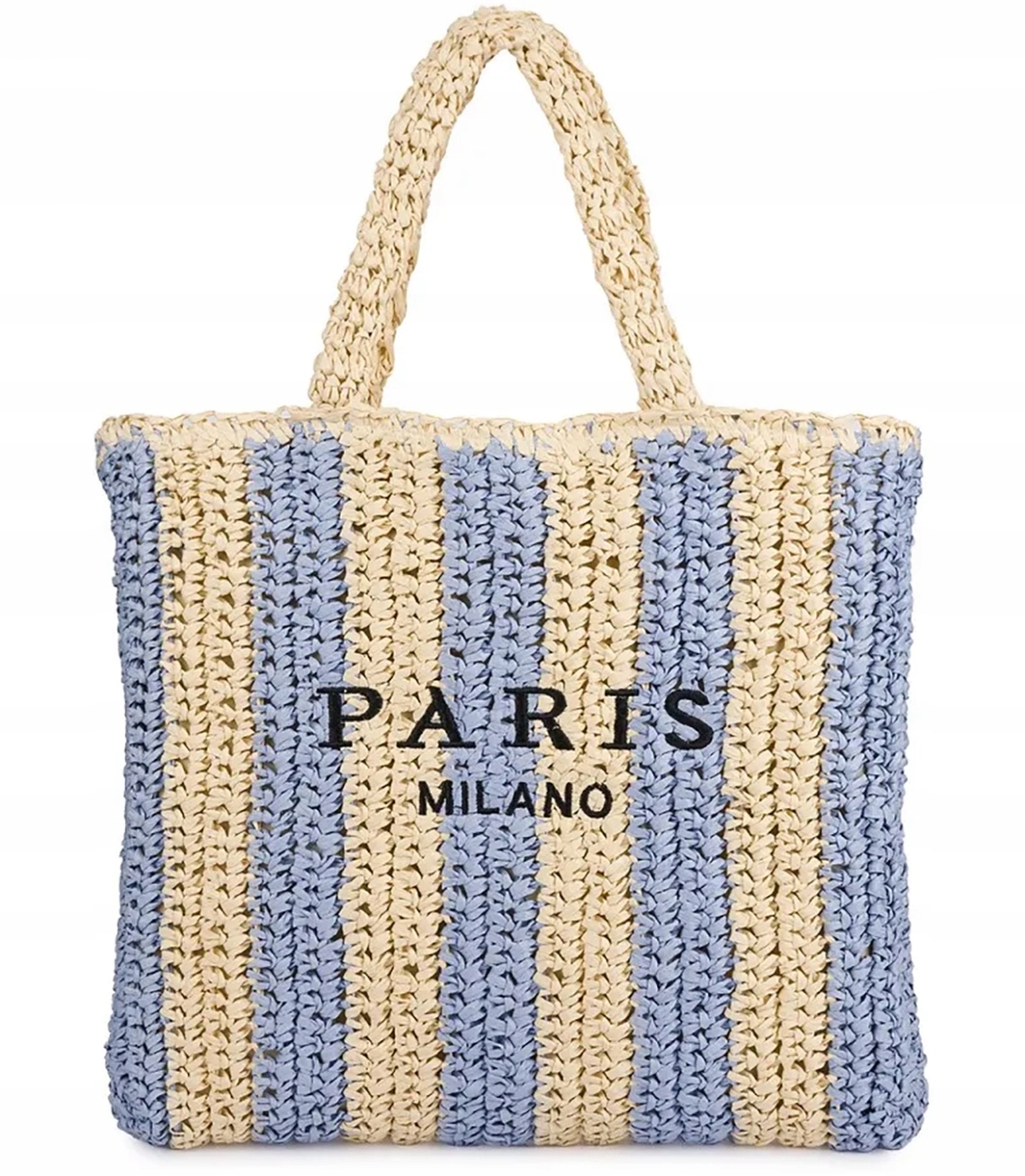 Elegantní velká taška s pletenou shoperkou s vertikálními pruhy a nápisem Paris