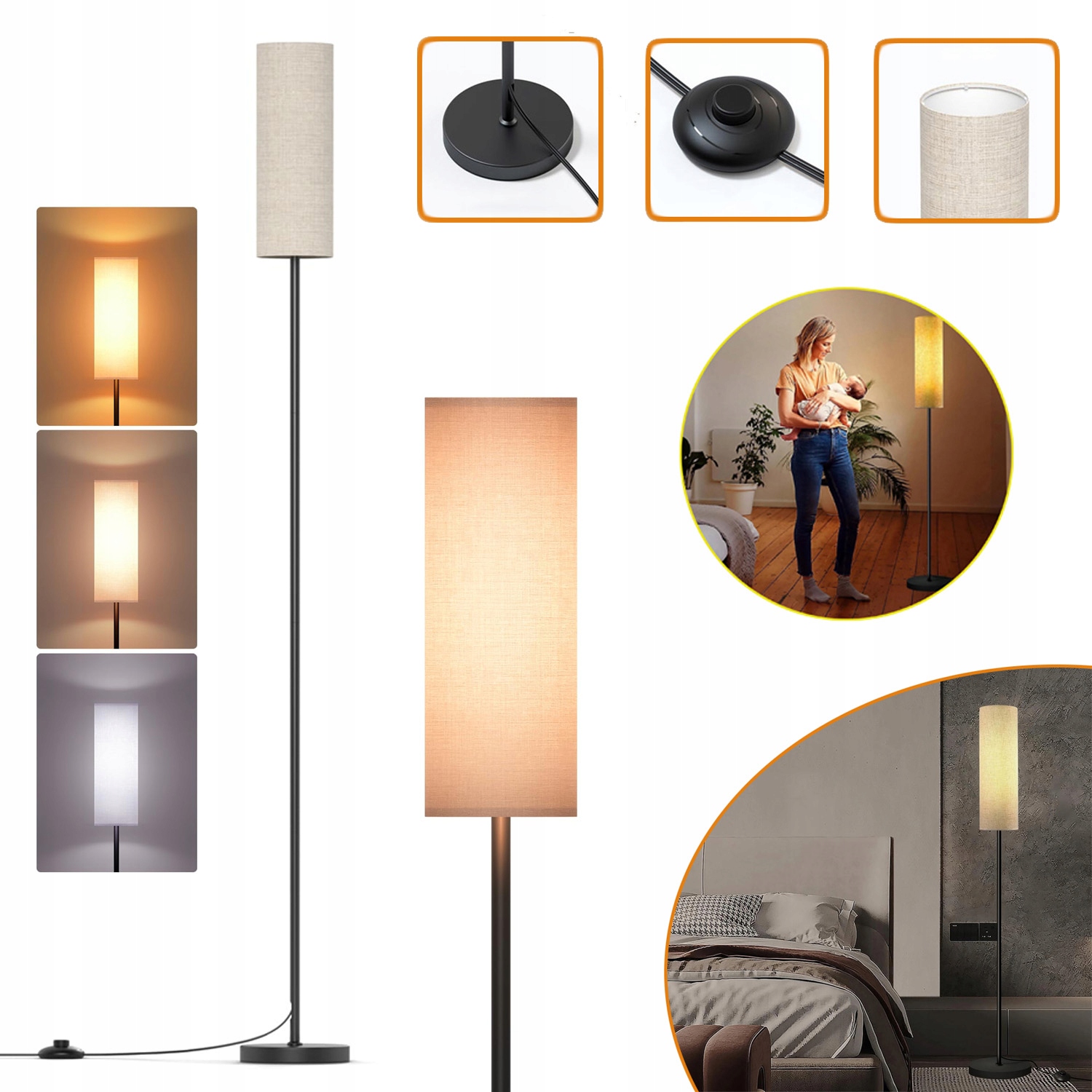 Podlahová Lampa Do Obývacího Pokoje E27 Vysoká Lampa Na Čtení S Nožním Spínačem