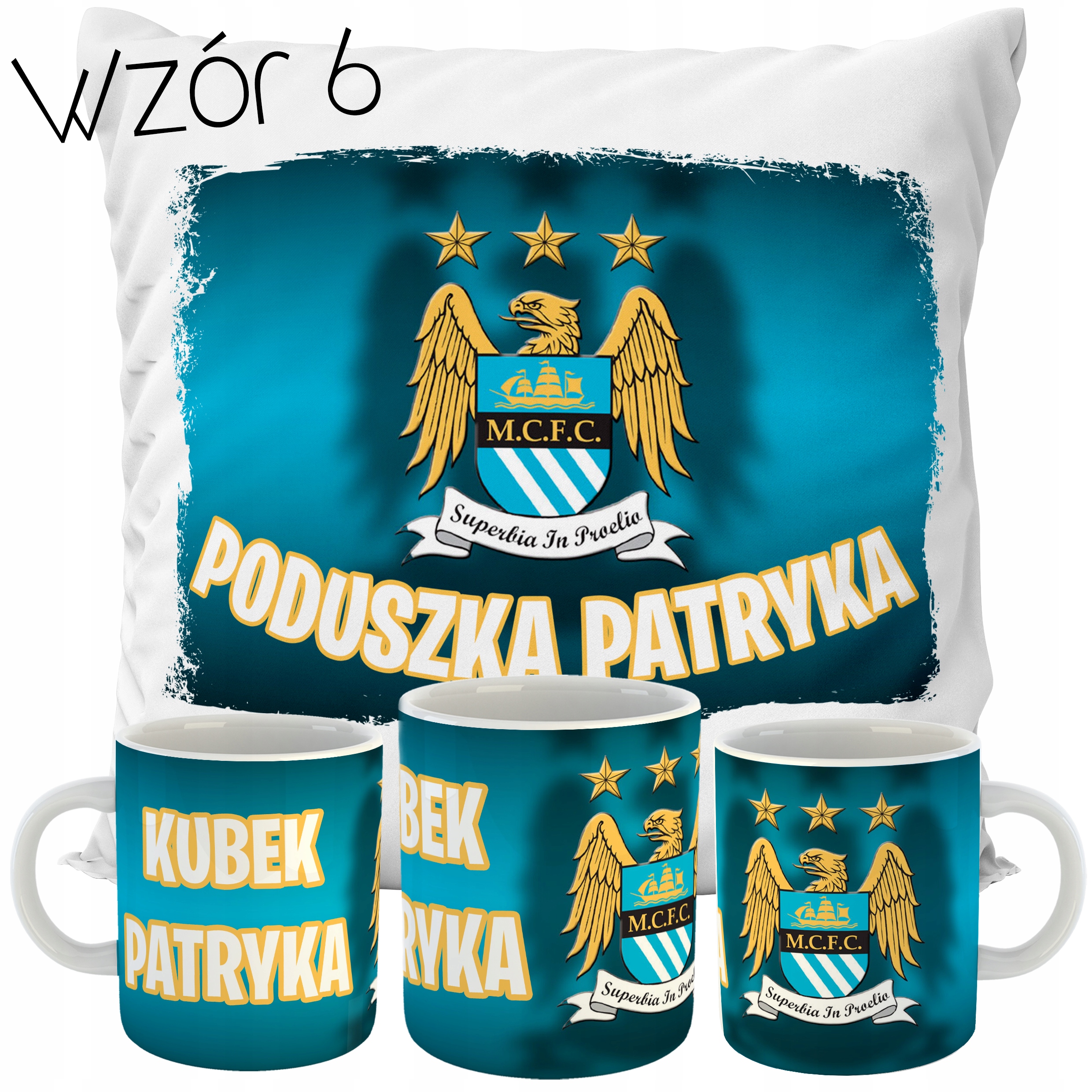 ZESTAW KUBEK + PODUSZKA MANCHESTER CITY F.C IMIĘ Płeć chłopcy dziewczynki