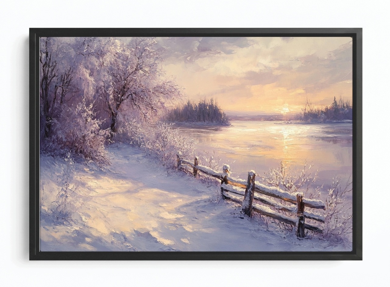 Obraz Rám Americká Krajina Pohled Na Slunce Zima Sníh Jezero Led 60x40