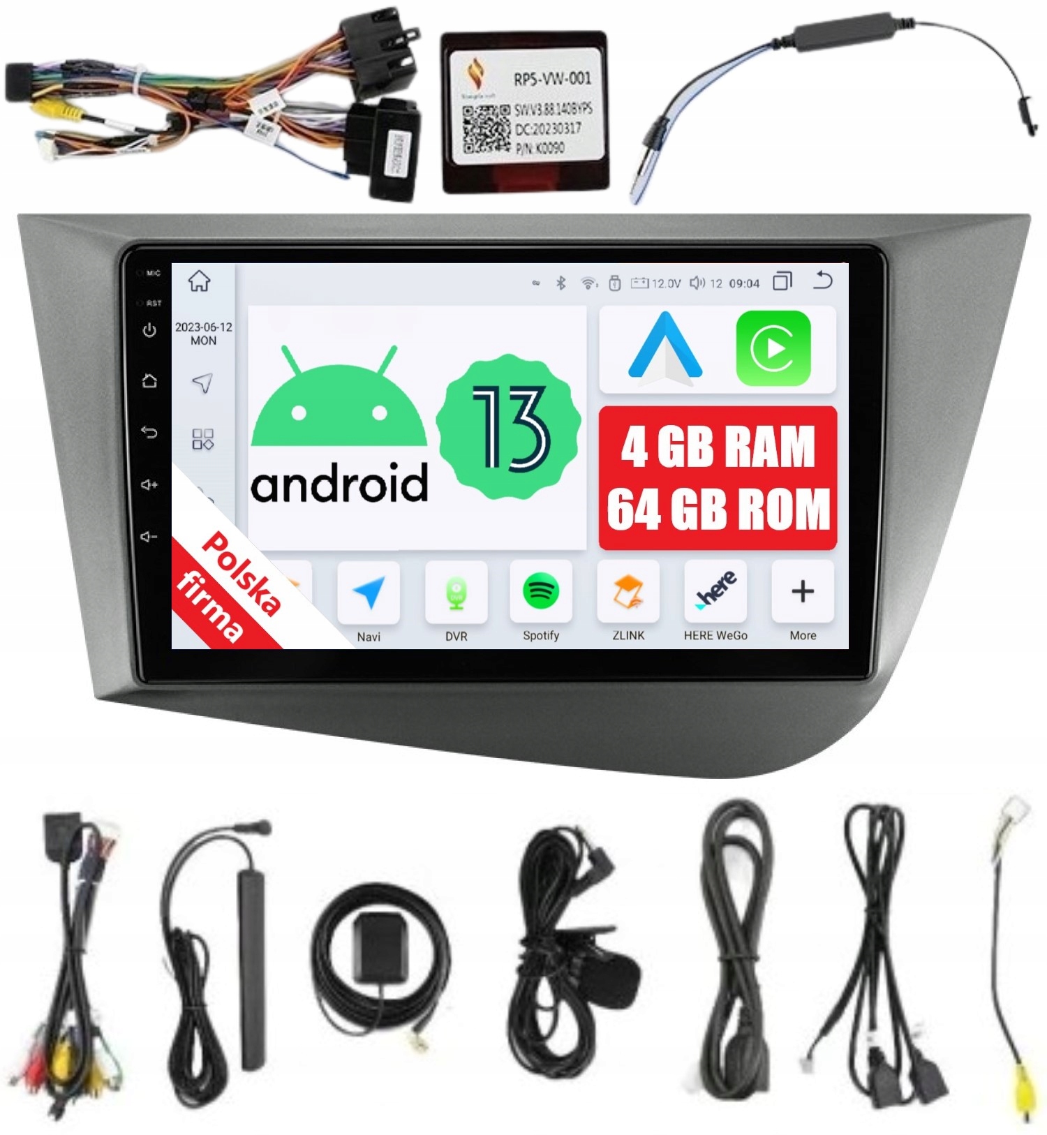 Radio 2DIN Navigace Android Seat Leon 2 II 4/64 Gb Dsp Carplay Lte