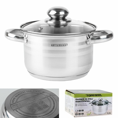 

Garnek Nierdzewny 16 CM Ze Szklaną Pokrywką 1,5 L