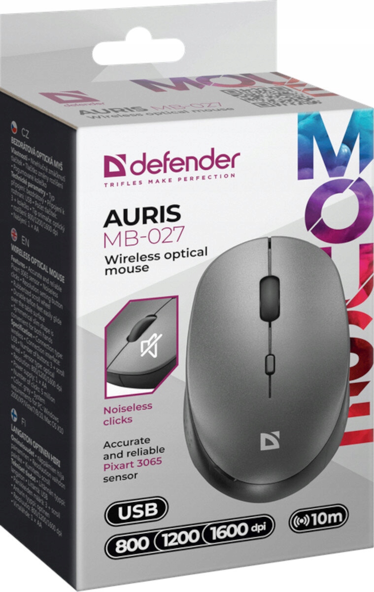 MYSZ DEFENDER AURIS MB-027 RF SILENT SZARA OPTICAL — 12