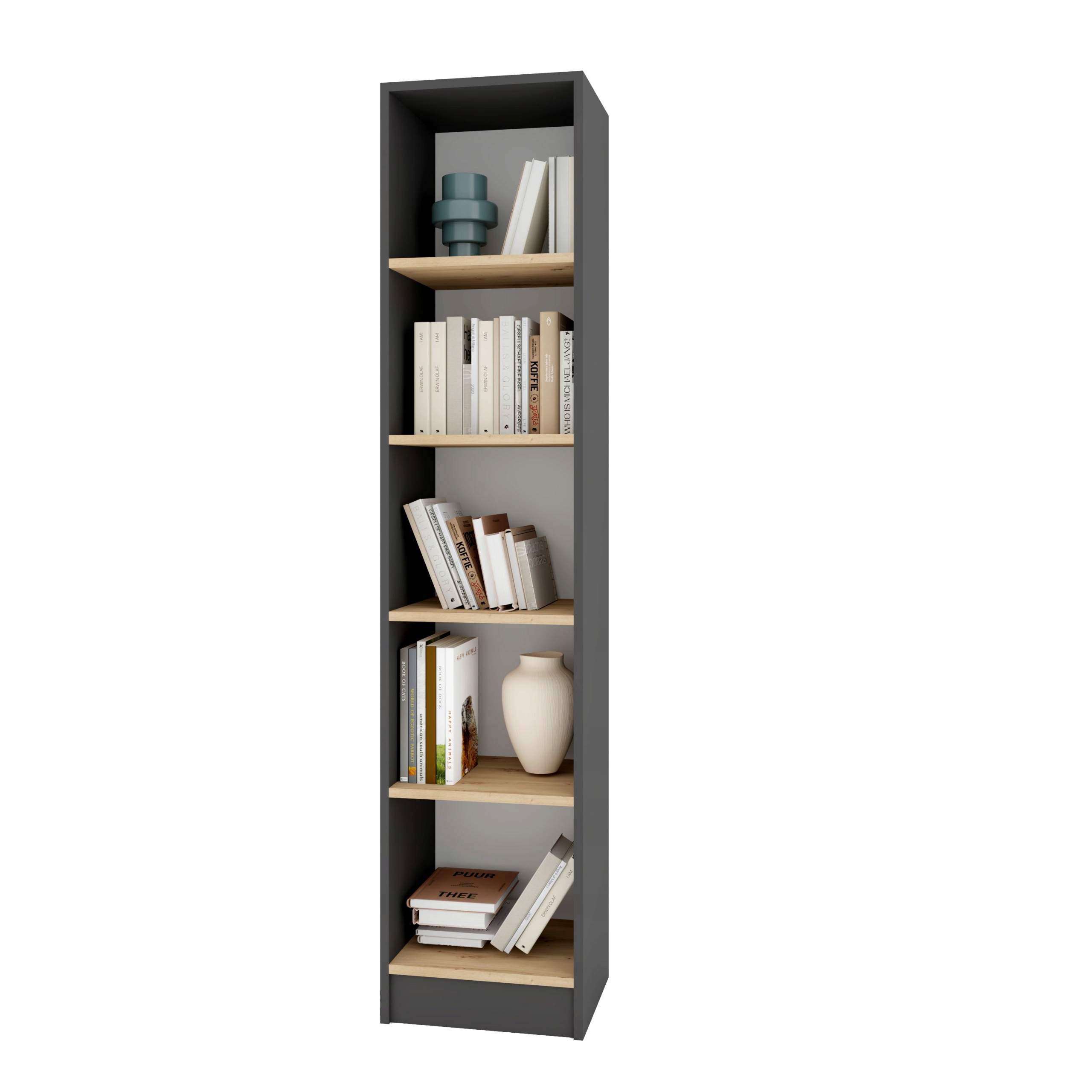 Regál na knihy s policemi Antracit Dub Artisan 5 Polic Pořadače 40 cm