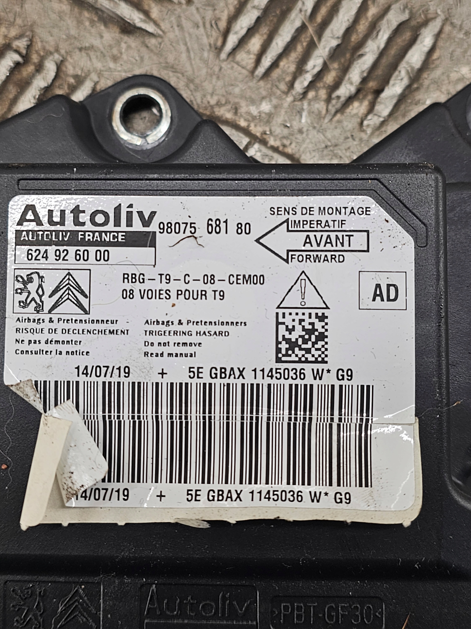 SENSOR module AIR BAG PEUGEOT 308 T9 9807568180 original